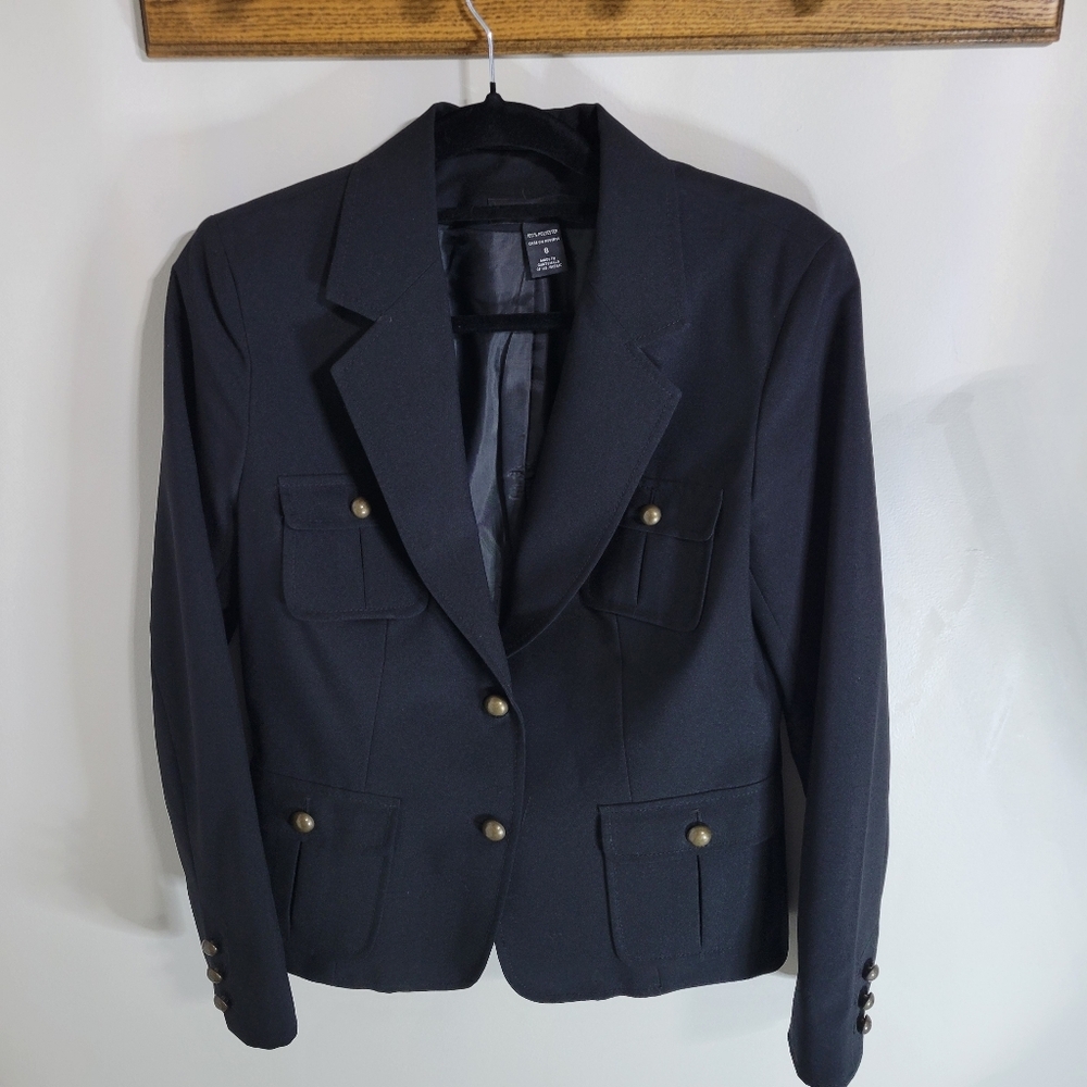 New York & Co. Women's Black 2 Button 4 Front Flap Pocket Blazer Jackets, Size 8